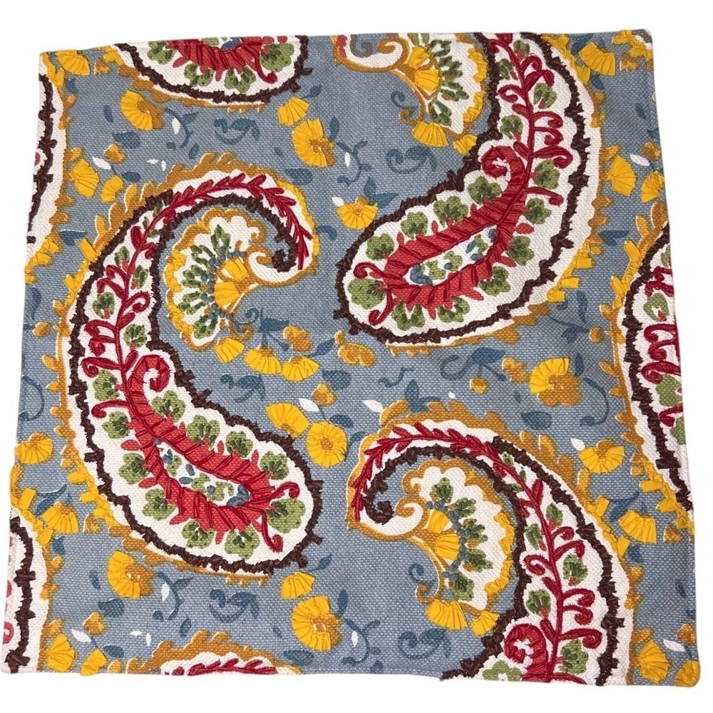 Pottery Barn Pillow Cover Paisley Embroidered Beaded Embellished Large 24”x24”